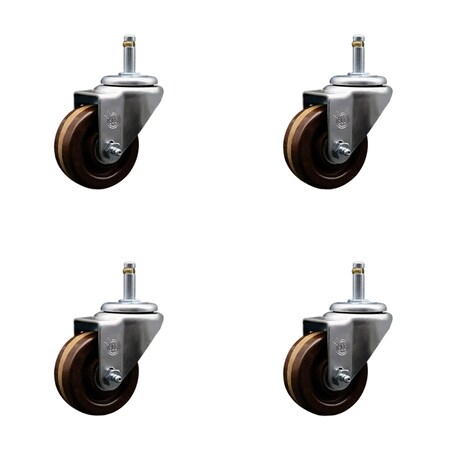 Service Caster 3'' High Temp Phenolic Wheel Swivel 7/16'' Grip Ring Stem Caster Set, 4PK SCC-GR20S314-PHSHT-716138-4
